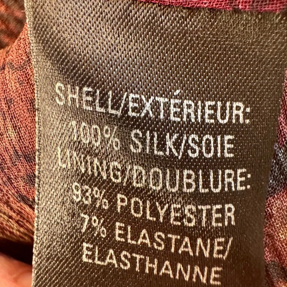 Tahari Women's Sz M Silk Sheer Ruffle Blouse Burgundy Black Victorian Gothic - Picture 7 of 16